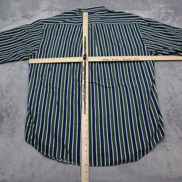 Tommy Hilfiger Shirt Mens Large Blue Green Striped Logo Button Up Casual - Picture 3 of 15